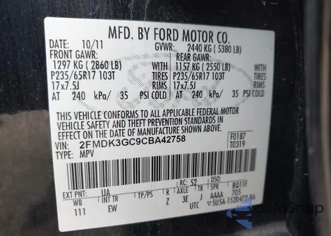 2012 Ford Edge Se z USA, uszkodzony, nr VIN 2FMDK3GC9CBA42758
